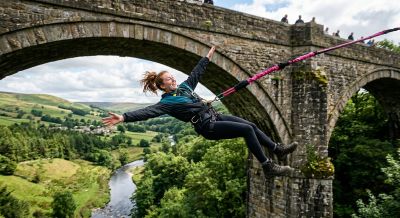 Person bungee jumping