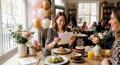 Woman receiving a gift on her birthday.