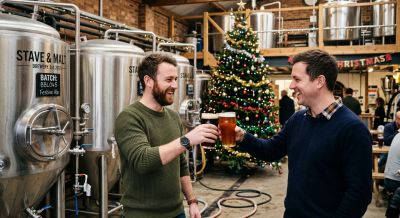Two men enjoying a craft brewery tasting tour