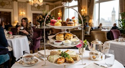 Luxury afternoon tea spread in London