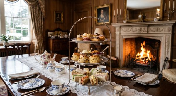 Traditional afternoon tea in a country manor
