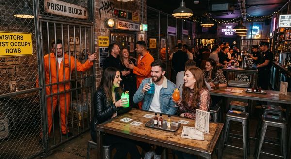 Friends participating in an interactive immersive experience