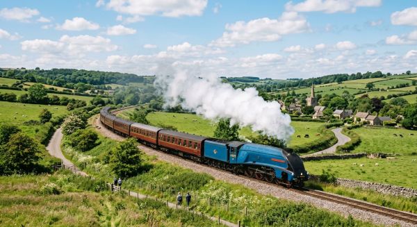 Vintage steam train travelling through the countryside