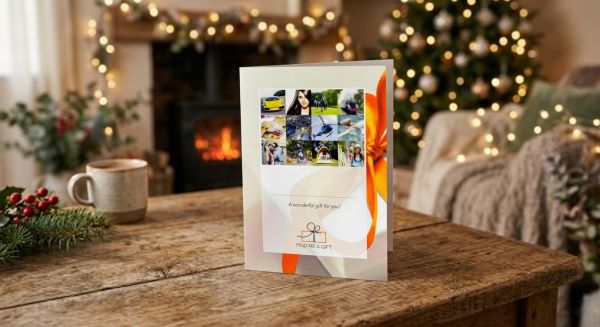 Beautifully wrapped gift box on a wooden table