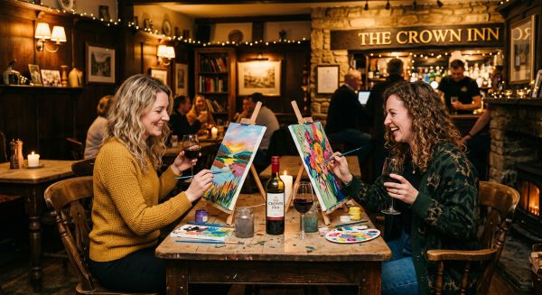 Friends at a sip and paint experience