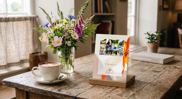 Experience gift voucher box on a table