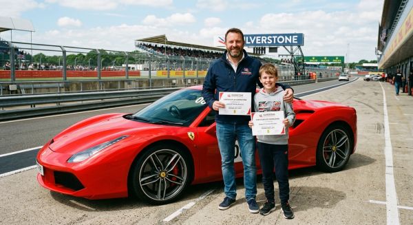 Dad and son at a supercar driving experience