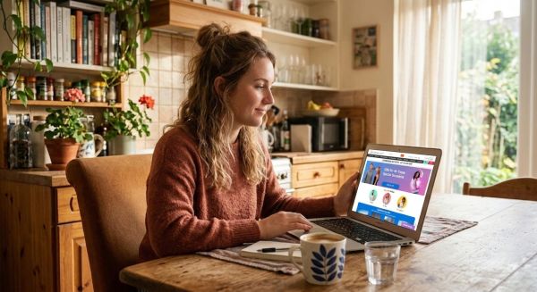 Woman looking at Find Me a Gift website on her laptop.