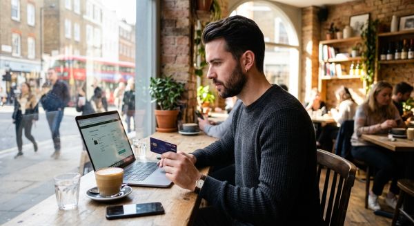 Man browsing for gift experiences on a laptop