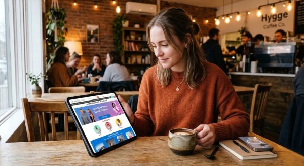 Person browsing gift experiences on a tablet