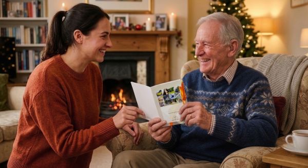 Handing over a premium gift voucher at a cafe