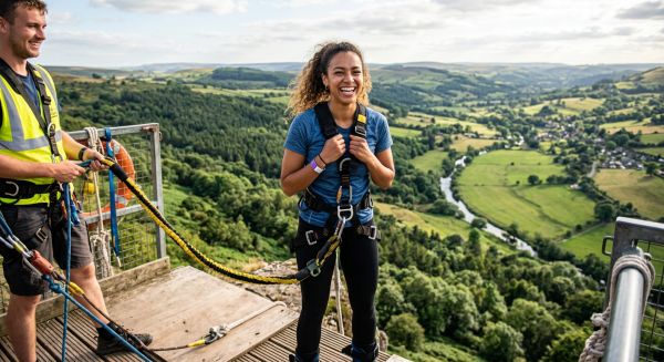 Excited person preparing for a bungee jump