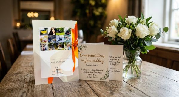 An experience voucher gift with a Wedding card.