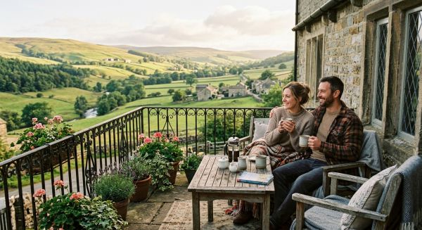 Couple enjoying a romantic weekend getaway in the UK countryside