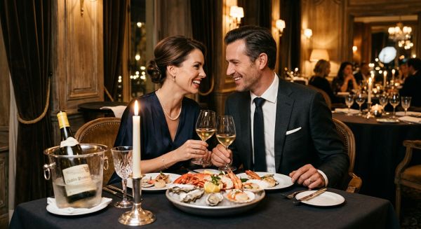 Couple eating at a fine dining restaurant