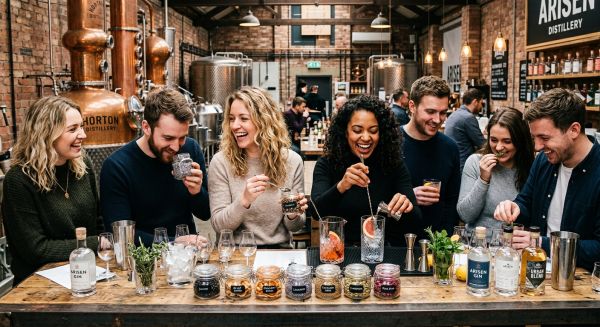 Friends participating in a gin tasting masterclass
