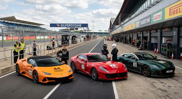 Line of supercars waiting for a junior supercar driving experience