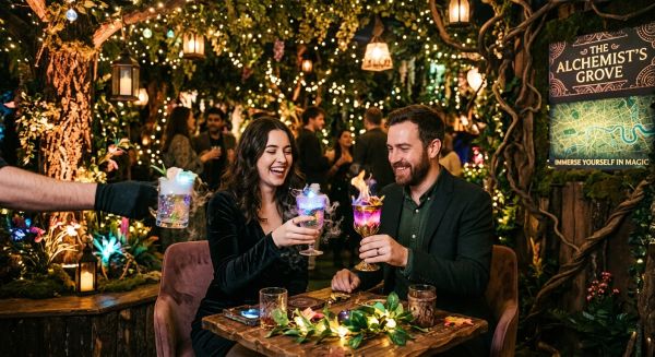 Couple enjoying an immersive cocktail making experience in London