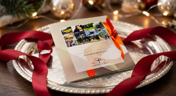 Premium gift card on a silver tray