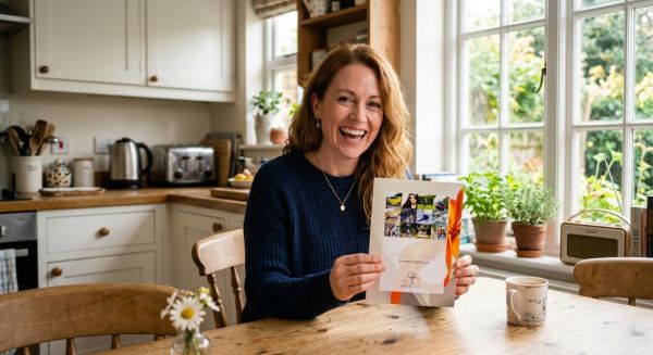 Woman reading an experience day voucher