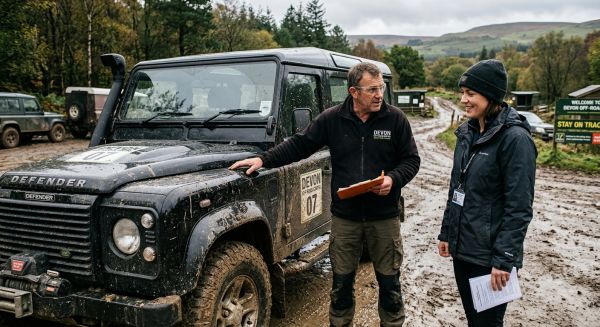 Safety briefing next to a 4x4 vehicle