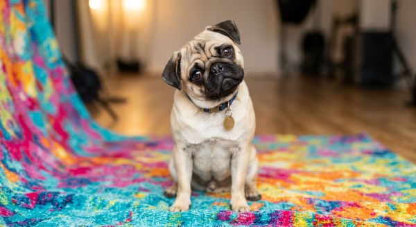 A pug posing for a professional pet portrait