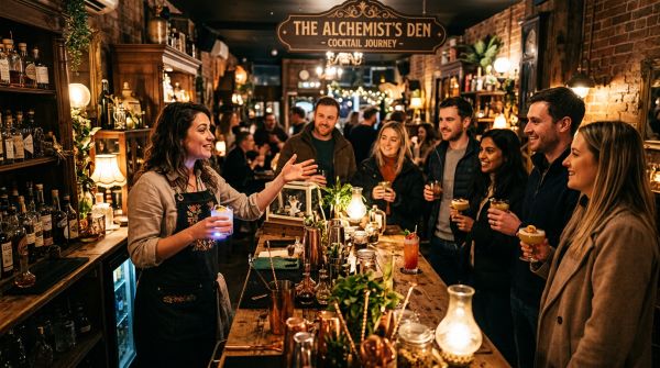 An activity leader explaining what's happening on an immersive cocktail experience