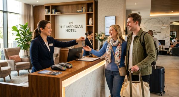 Couple enjoying champagne on a hotel balcony