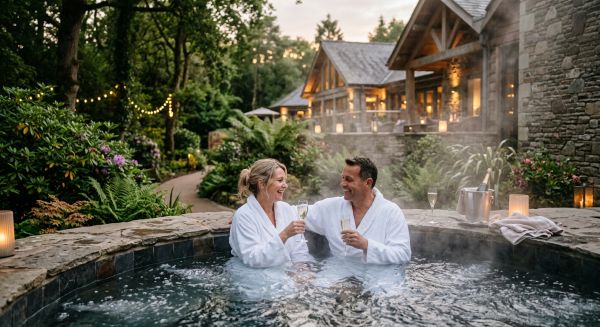 Couple in a hot tub on a spa break