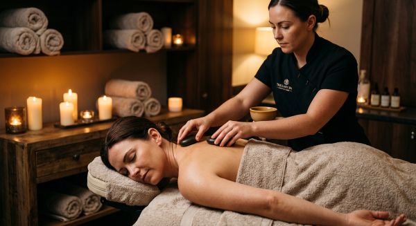 Hot stone massage spa treatment