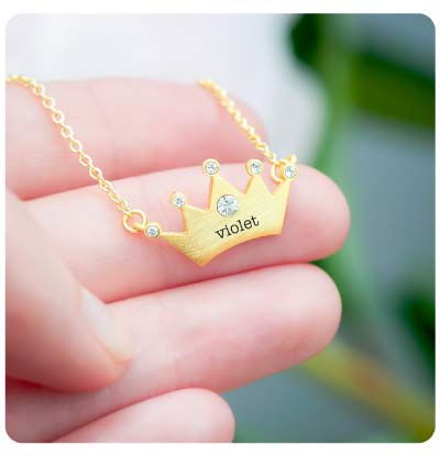 Personalised Kids Princess Crown Necklaces (Gold)