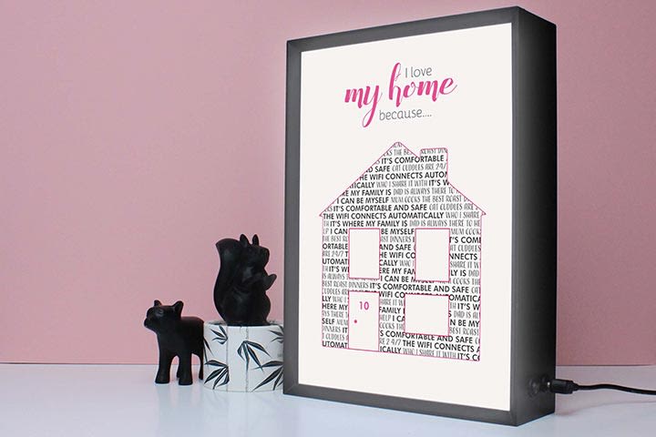 Personalised I Love My Home Because Light Box