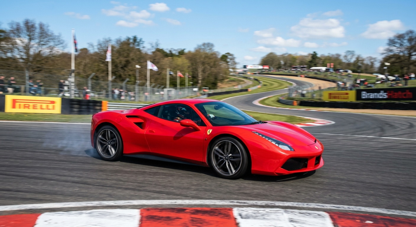 Red supercar speeding on a race track