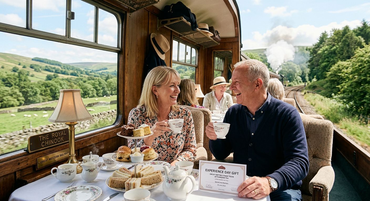 Couple enjoying a steam train afternoon tea experience day