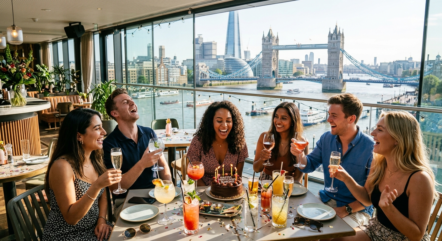 Friends celebrating a birthday with an experience day in London
