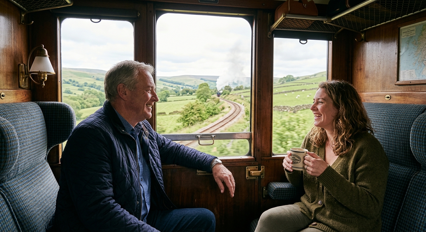 Father and daughter enjoying a steam train experience day