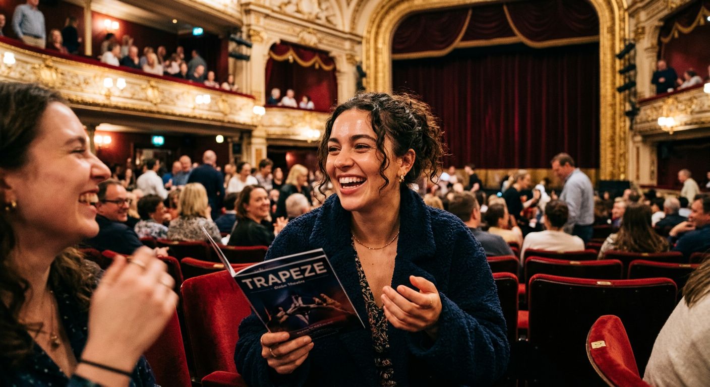 Woman smiling with a friend in the theatre