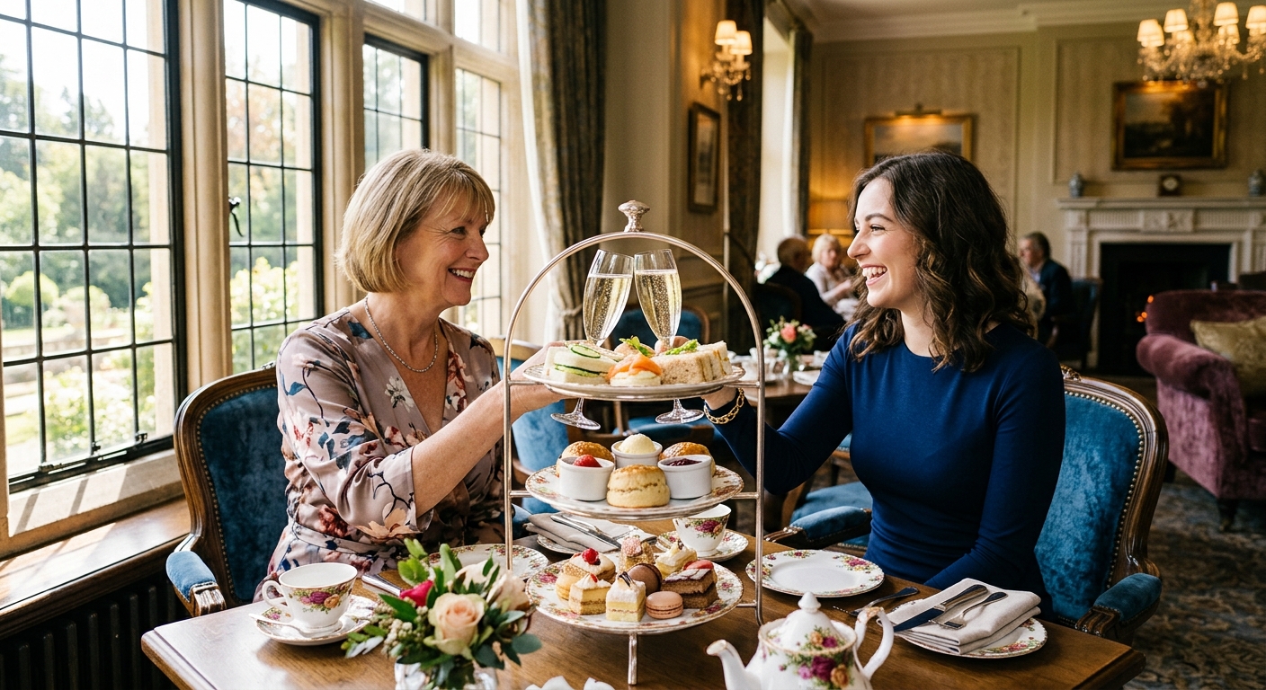 Mother and daughter enjoying a luxury afternoon tea experience together