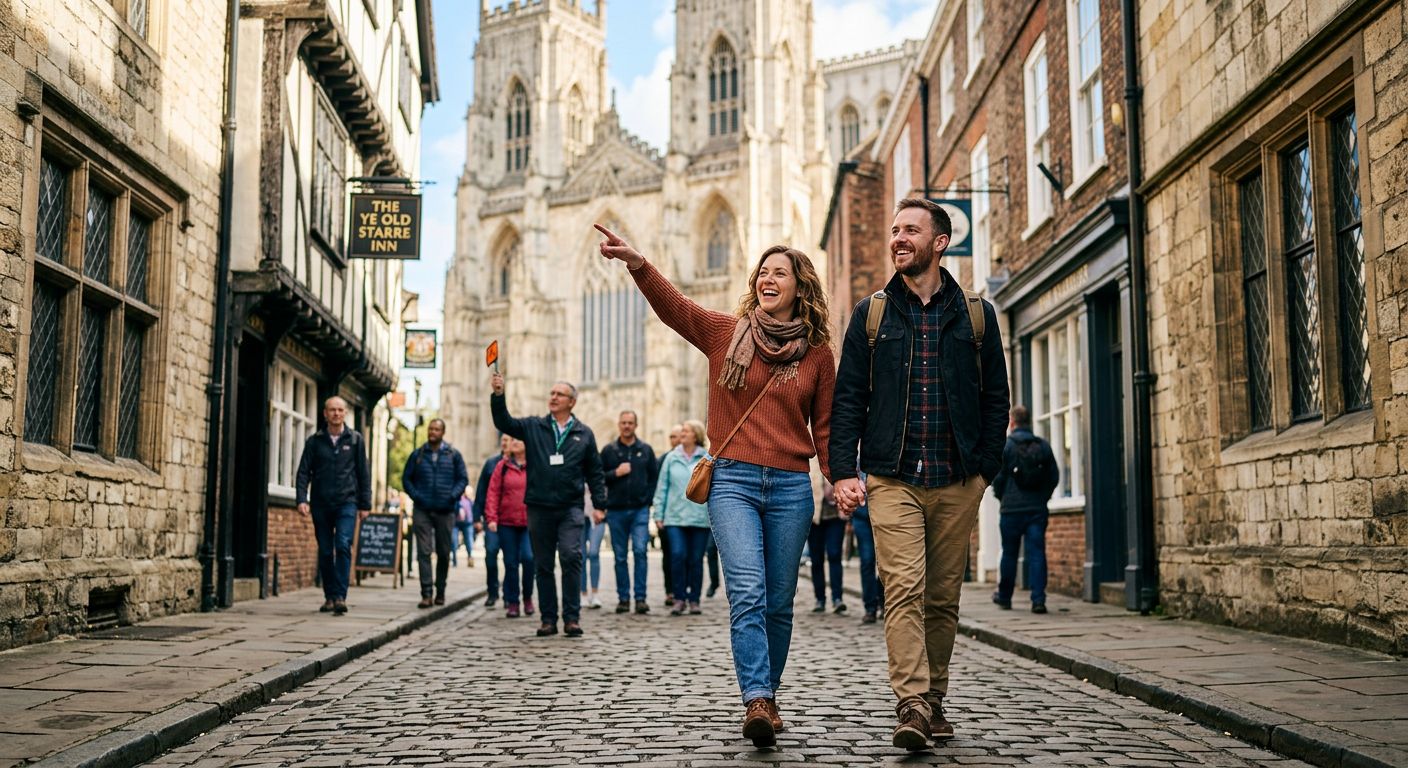 Couple enjoying a walking tour experience in the UK